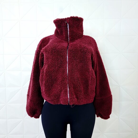 Lululemon Women's Red Merlot Cinchable Fleece Zip-Up Cozy Teddy Jacket Size 6 - Picture 2 of 9